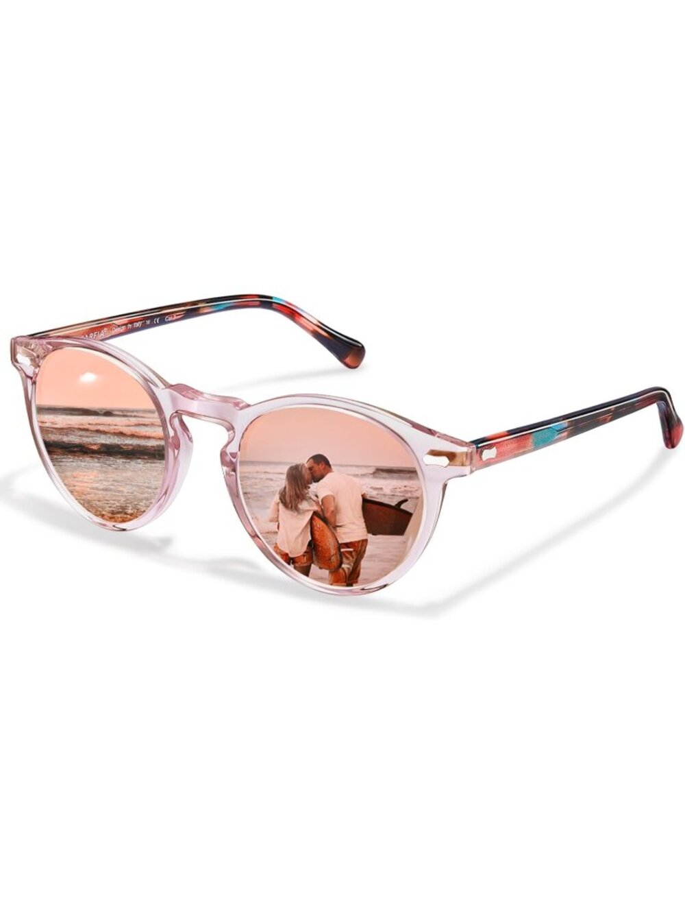 Women's Pink Comfort Vintage Round Acetate Polarized Sunglasses UV Protection